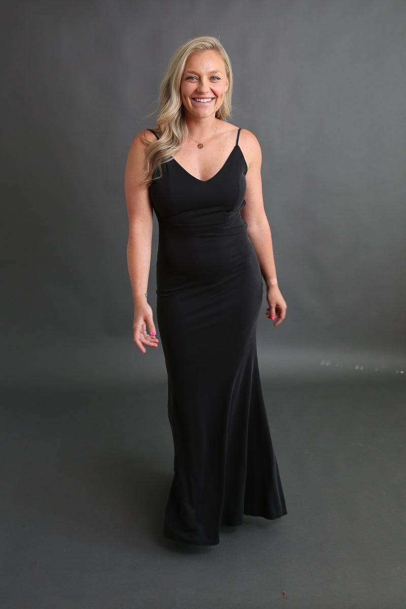 Black Open Back Fitted Dress Rental - Small