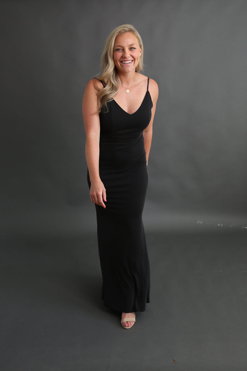 Black Open Back Fitted Dress Rental - Small