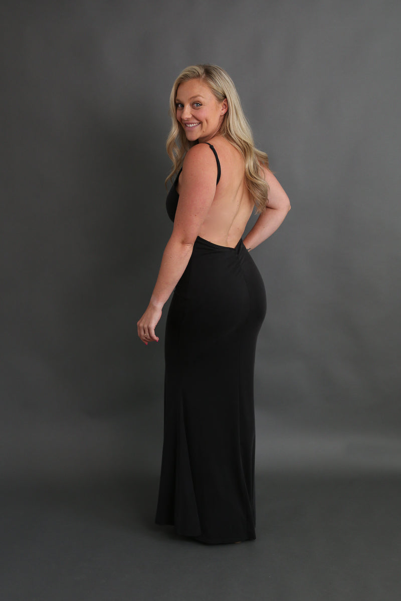 Black Open Back Fitted Dress Rental - Small