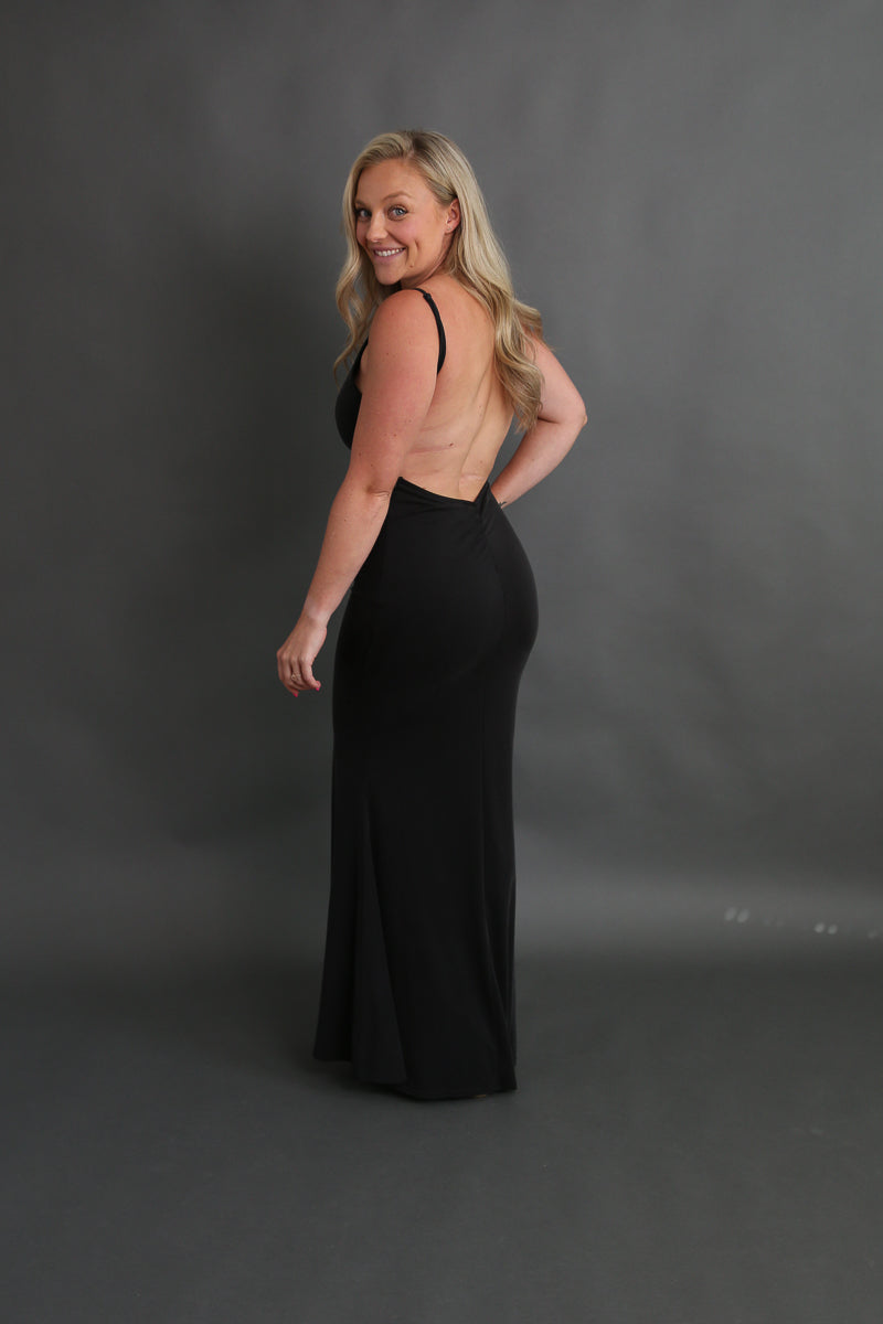 Black Open Back Fitted Dress Rental - Small