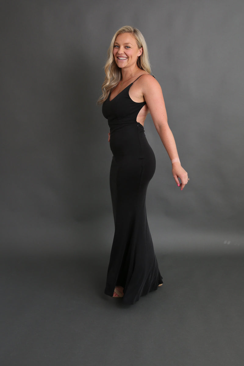 Black Open Back Fitted Dress Rental - Small