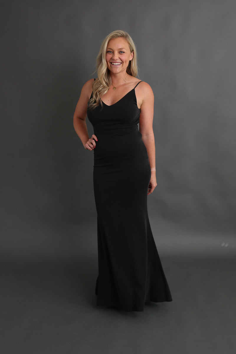 Black Open Back Fitted Dress Rental - Small