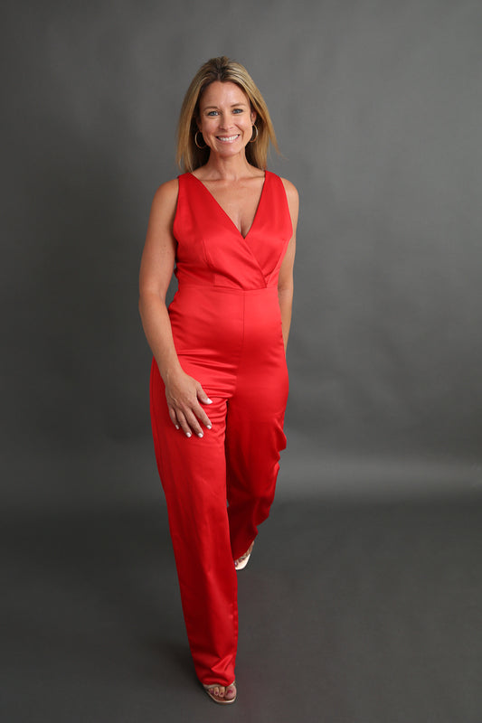 Red Satin Jumpsuit Rental - Size Medium