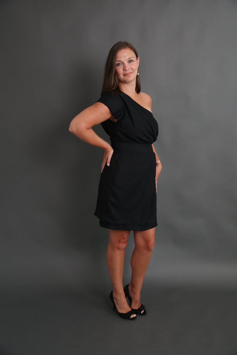 Black One Shoulder Cocktail Dress Rental - Size Medium/10