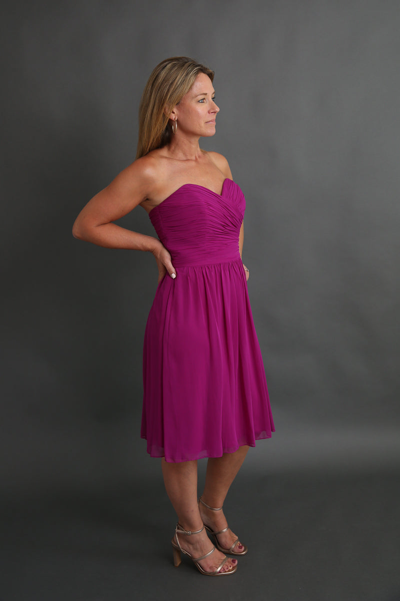 Fuscia Strapless Midi Cocktail Dress Rental - Size Medium (6/8)