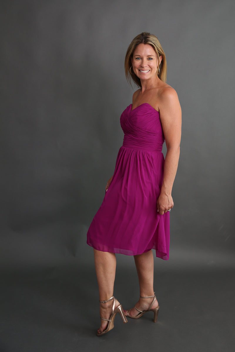 Fuscia Strapless Midi Cocktail Dress Rental - Size Medium (6/8)