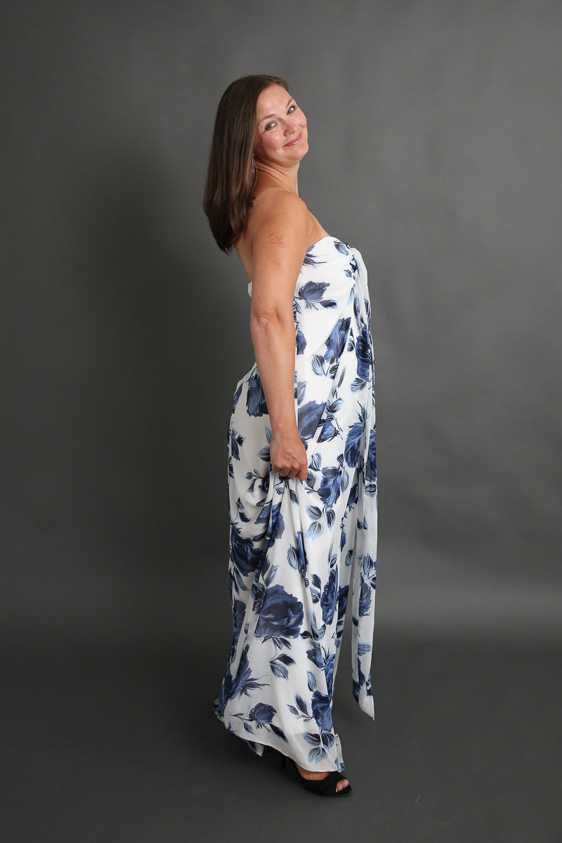 Blue and White Floral Halter Dress Rental - Size Small/6