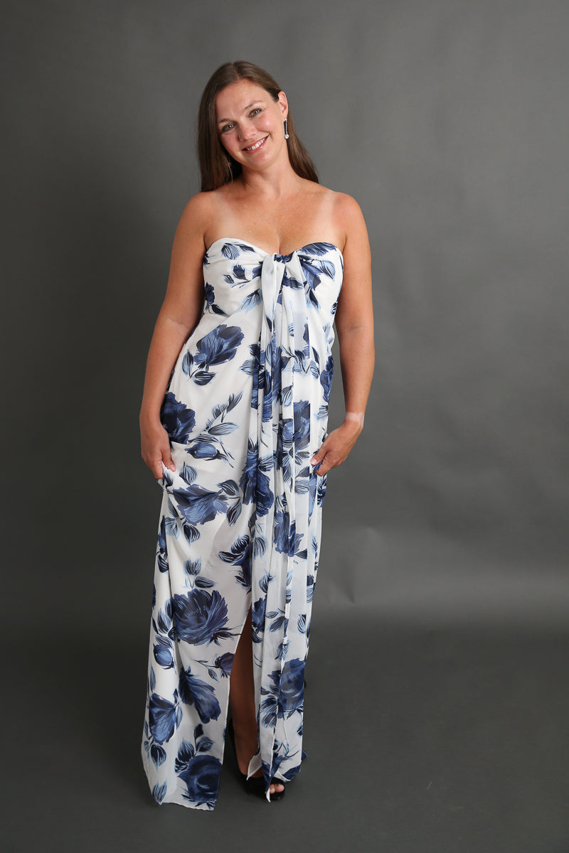 Blue and White Floral Halter Dress Rental - Size Small/6