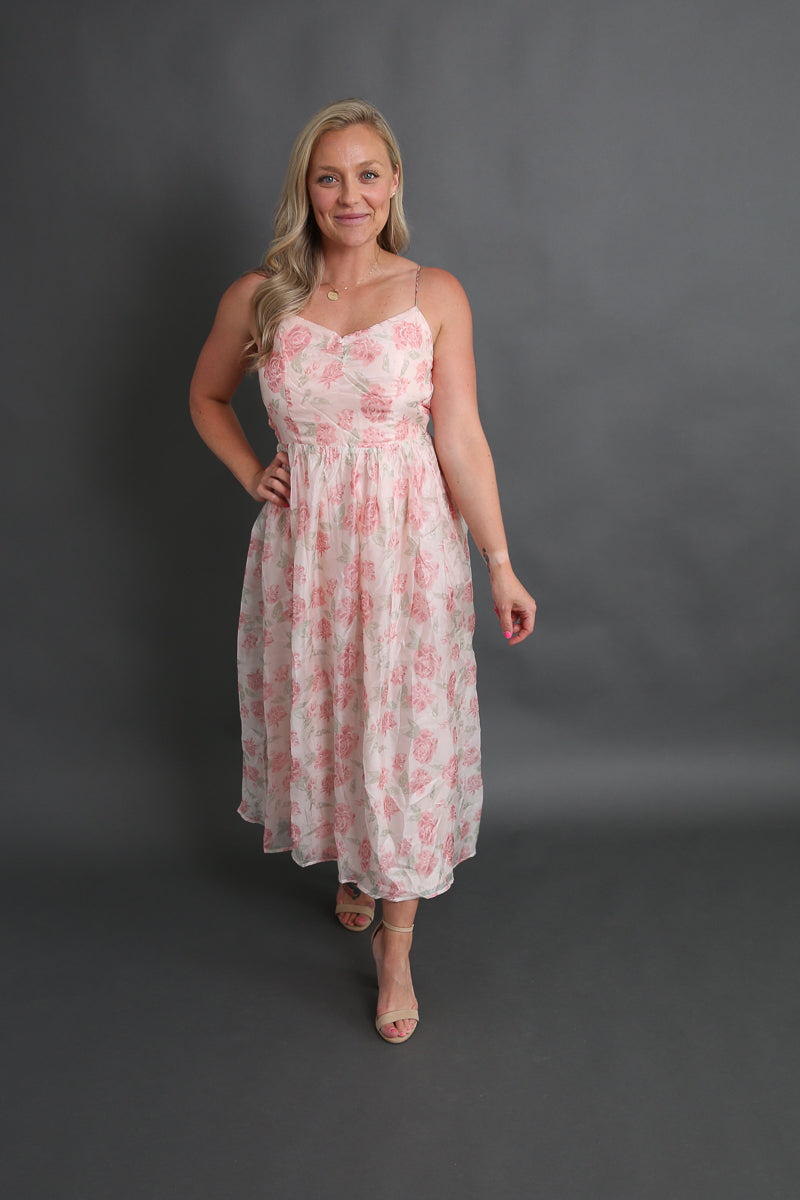 Maddie's Pink Chiffon Midi Dress Rental - Size Medium