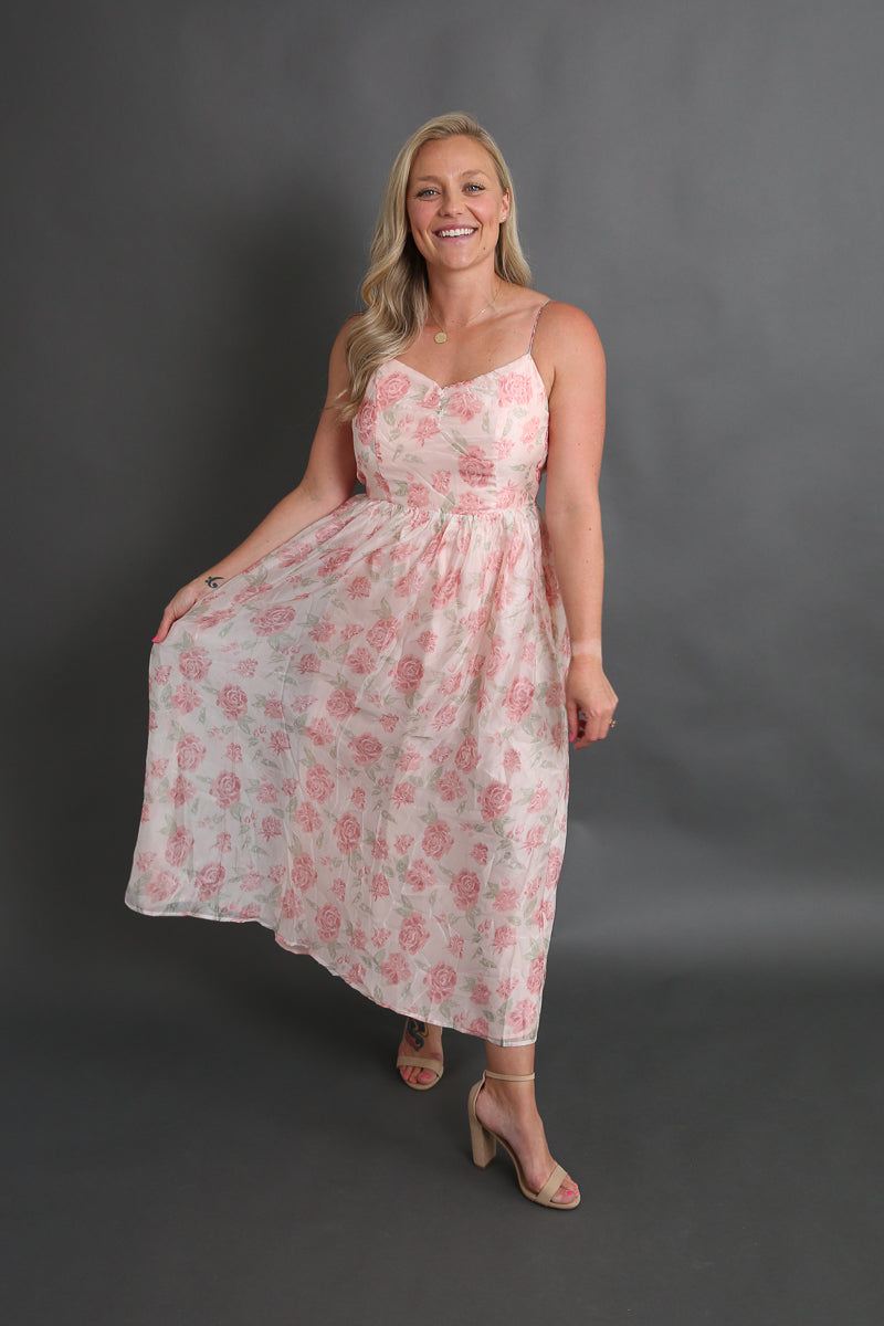 Maddie's Pink Chiffon Midi Dress Rental - Size Medium