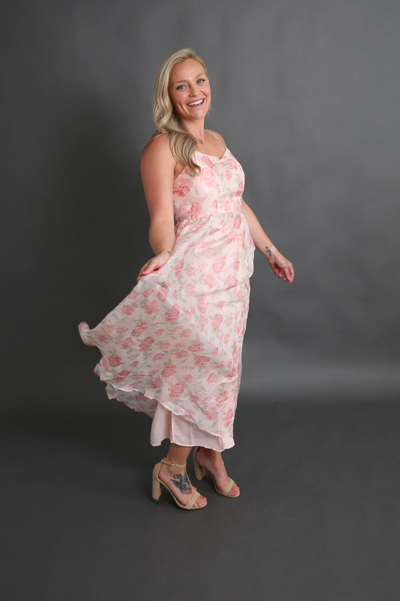 Maddie's Pink Chiffon Midi Dress Rental - Size Medium