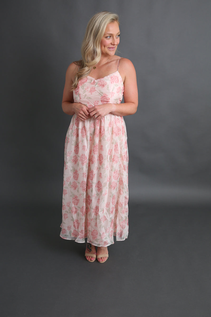 Maddie's Pink Chiffon Midi Dress Rental - Size Medium