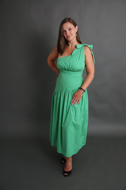 Green One Shoulder with Bow Dress Rental - Size Medium