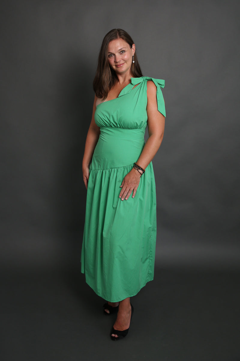 Green One Shoulder with Bow Dress Rental - Size Medium