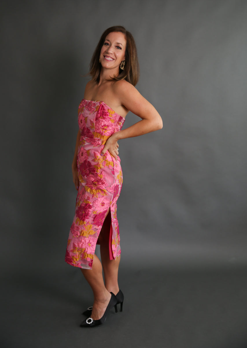 Floral Jacquard Bustier Dress Rental / Medium