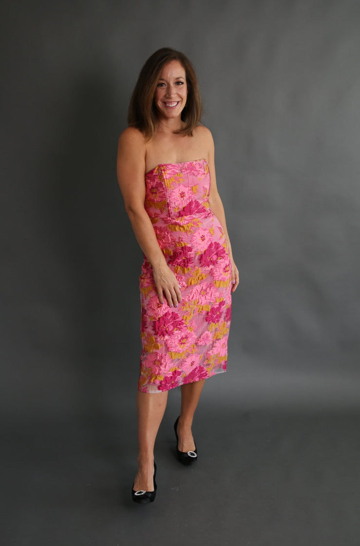 Floral Jacquard Bustier Dress Rental / Medium