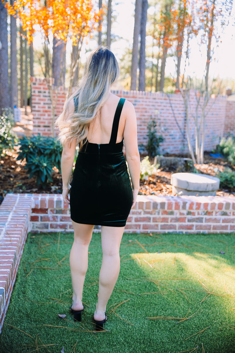 Emerald Green Velvet Dress Rental - Size Small