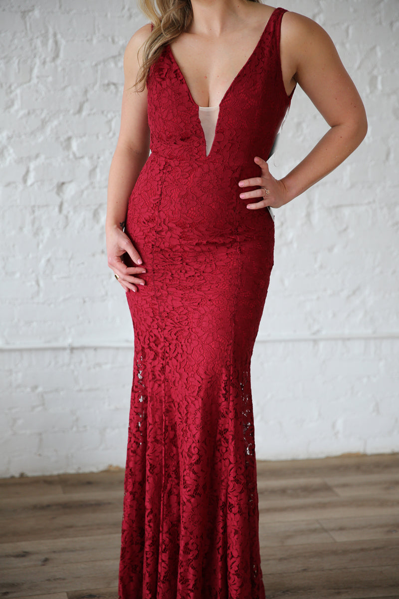 Red Lace Fit and Flare Dress Rental - Size Small