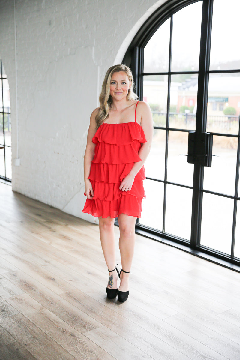 Layered Fun Red Dress - Size Large