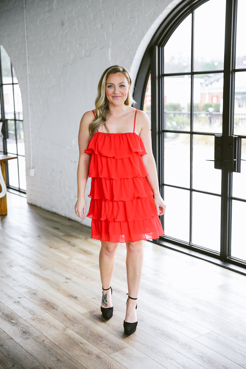 Layered Fun Red Dress - Size Large