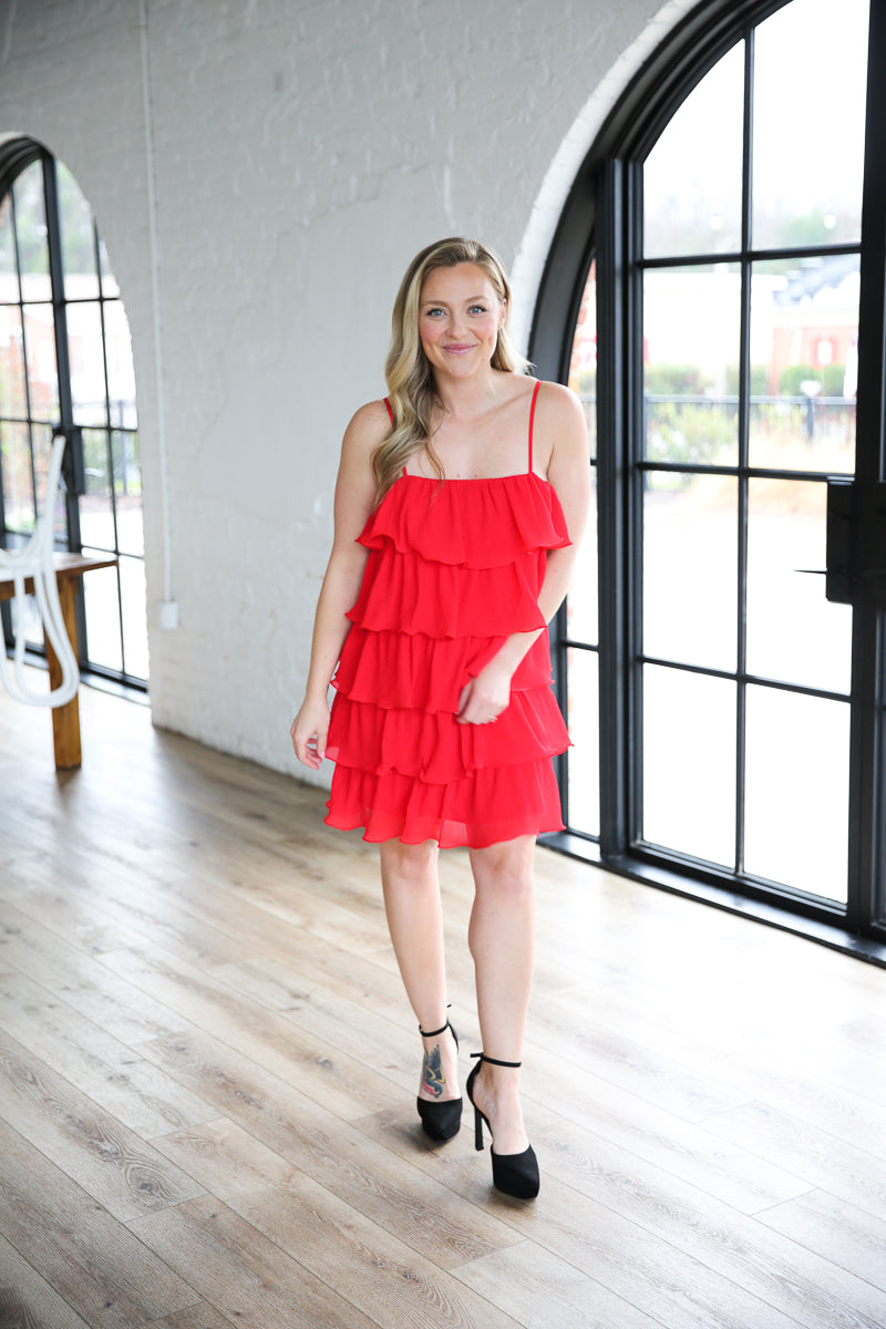 Layered Fun Red Dress - Size Large