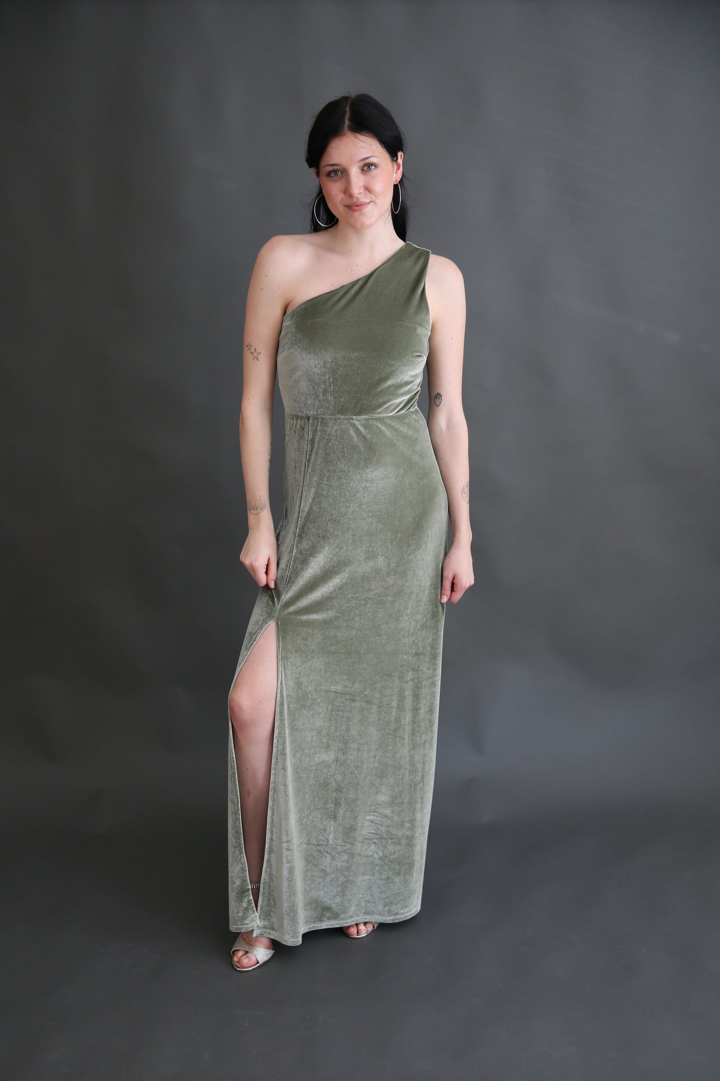 Sage Velvet One Shoulder Dress Rental - Medium