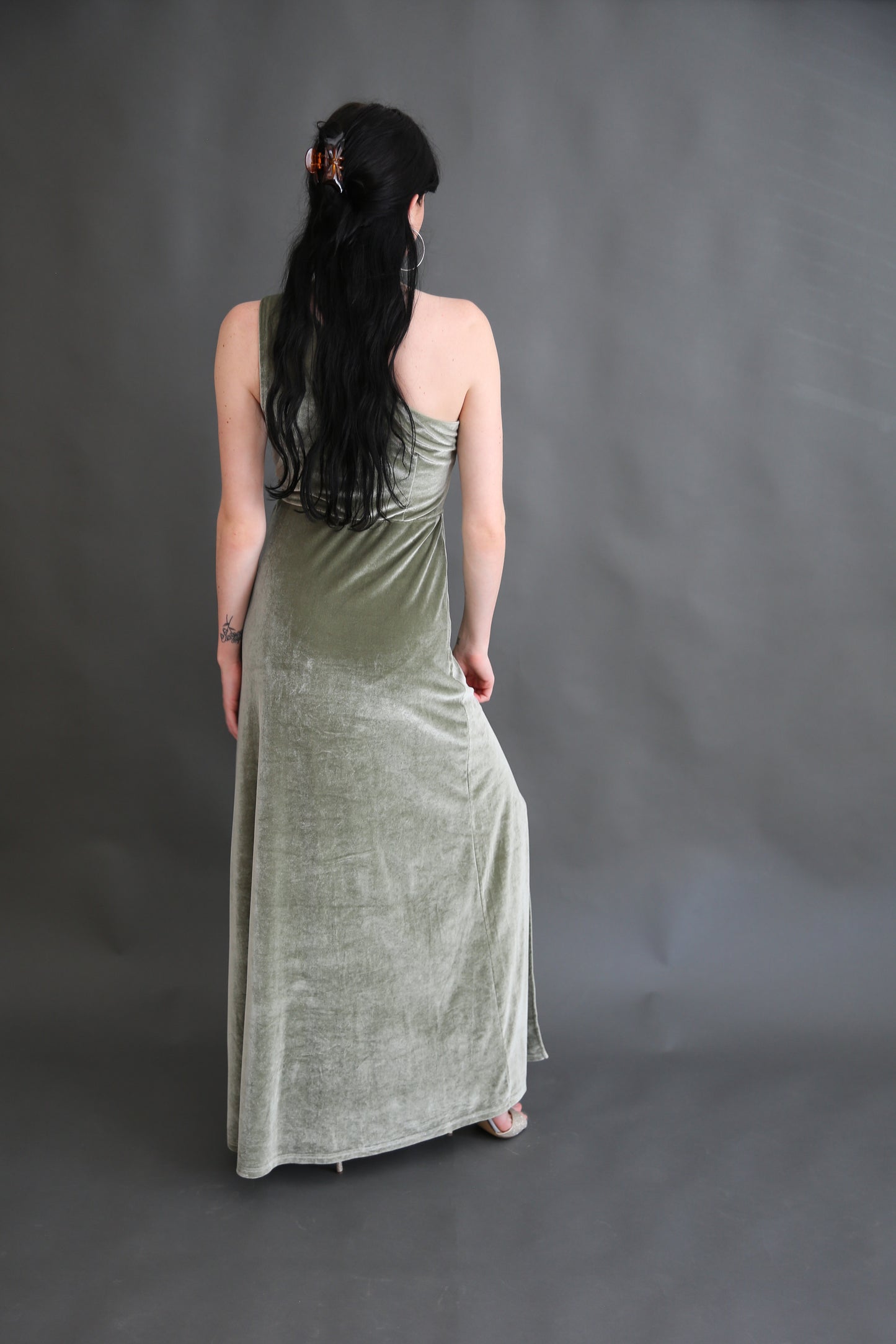 Sage Velvet One Shoulder Dress Rental - Medium