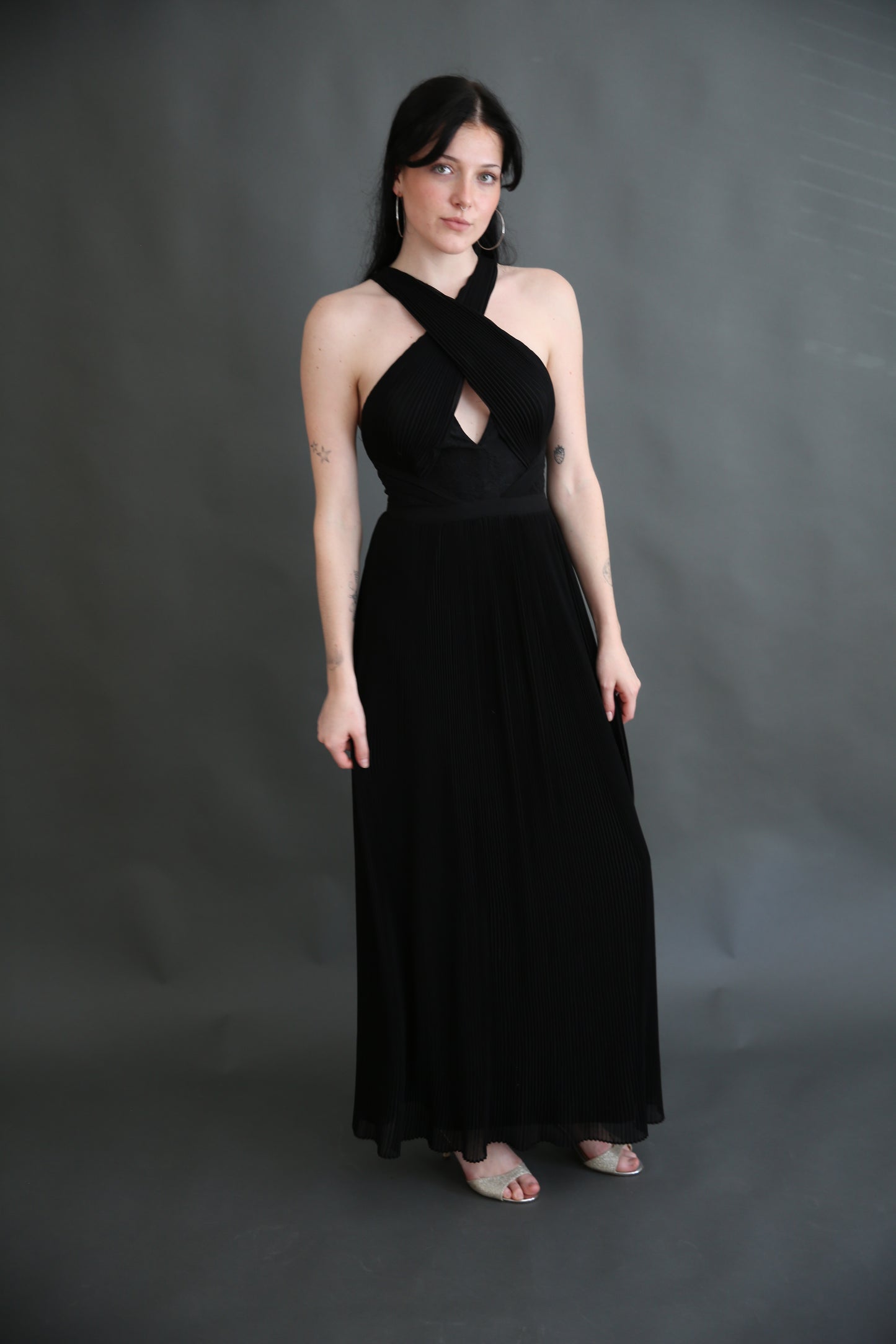 Black Flowy Halter Dress Rental - Size X-Small