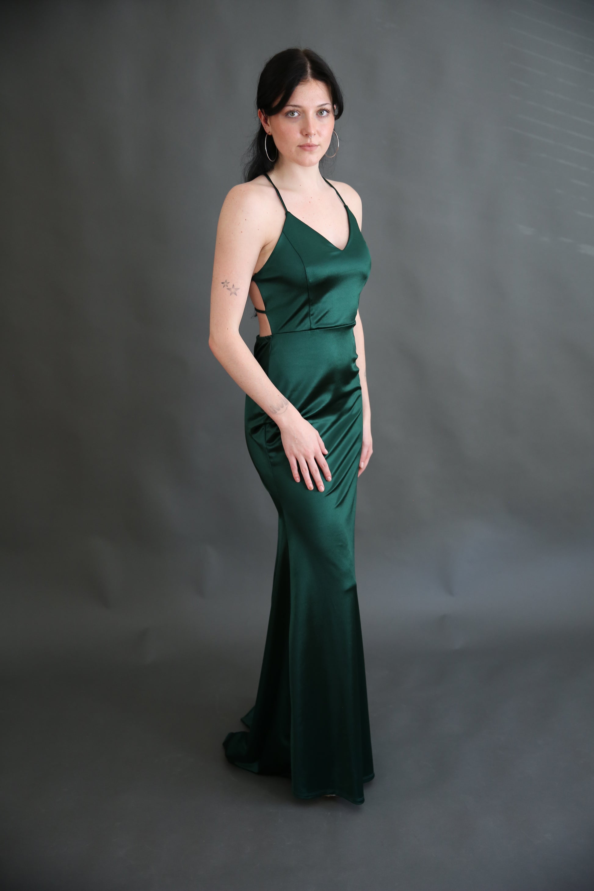 Emerald Green Satin Dress Rental - Large (runs small) DRESSED Rentals Emerald Green Satin Dress Rental - Large (runs small) DRESSED Rentals