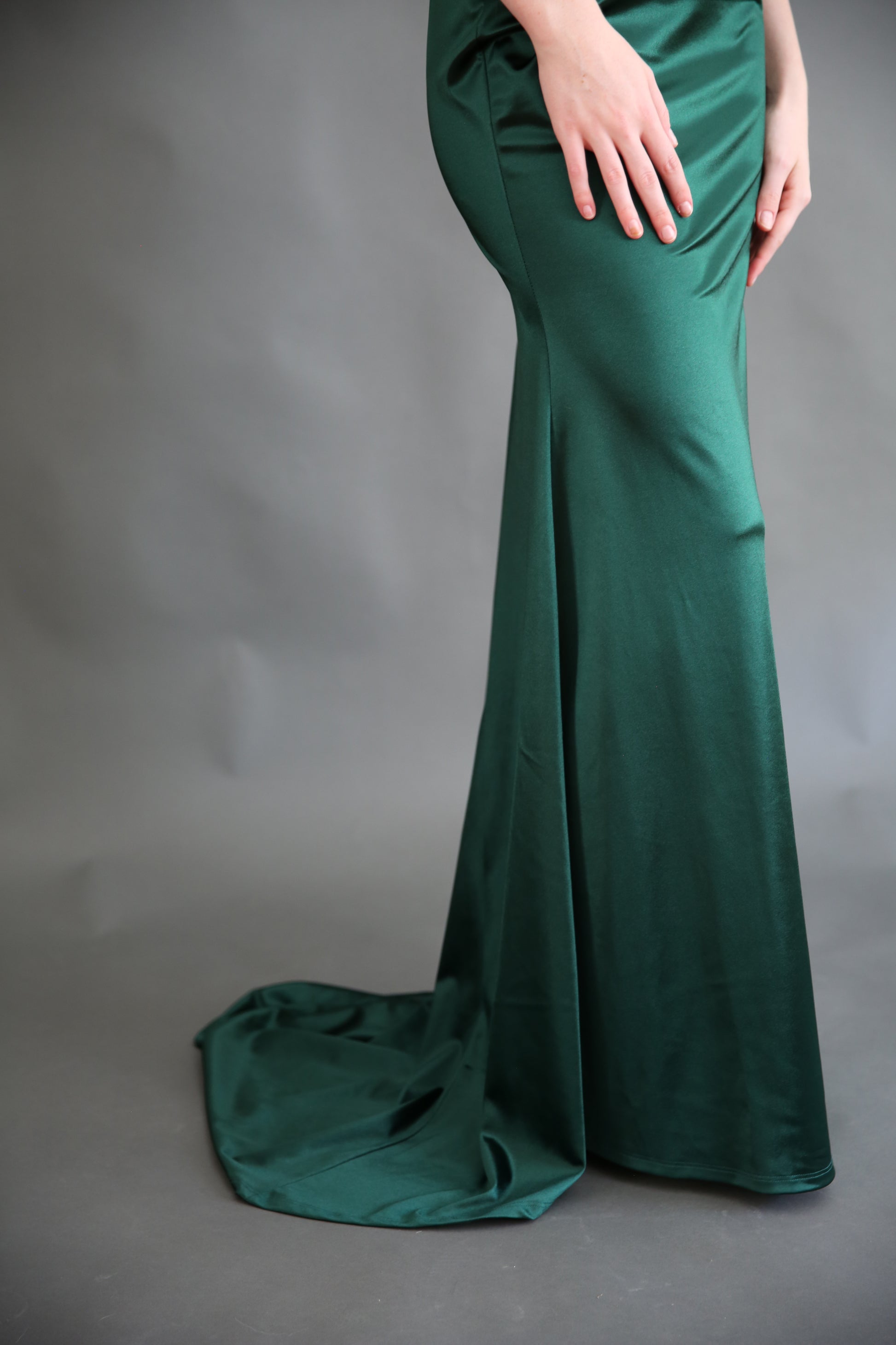 Emerald Green Satin Dress Rental - Large (runs small) DRESSED Rentals Emerald Green Satin Dress Rental - Large (runs small) DRESSED Rentals
