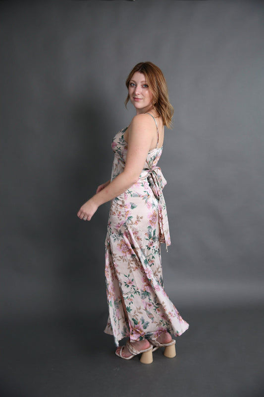 Vintage Style Floral Satin Dress Rental- Size Medium