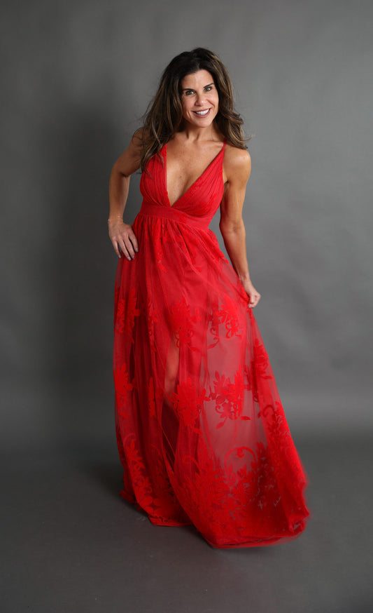 Lori Red Tulle Dress Rental - Size Small