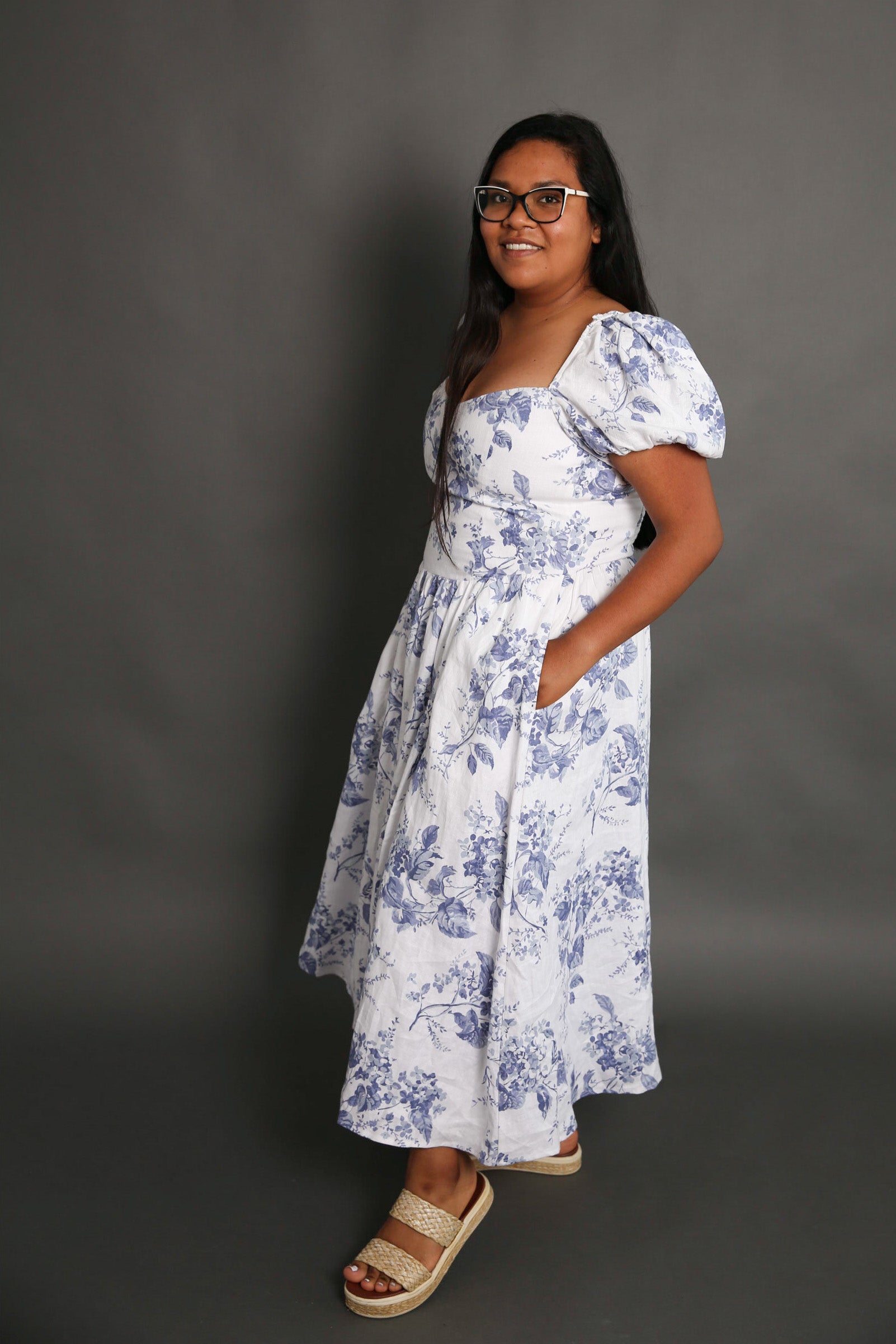 anthropologie blue floral dress Anthropologie Linen Floral Dress Rental